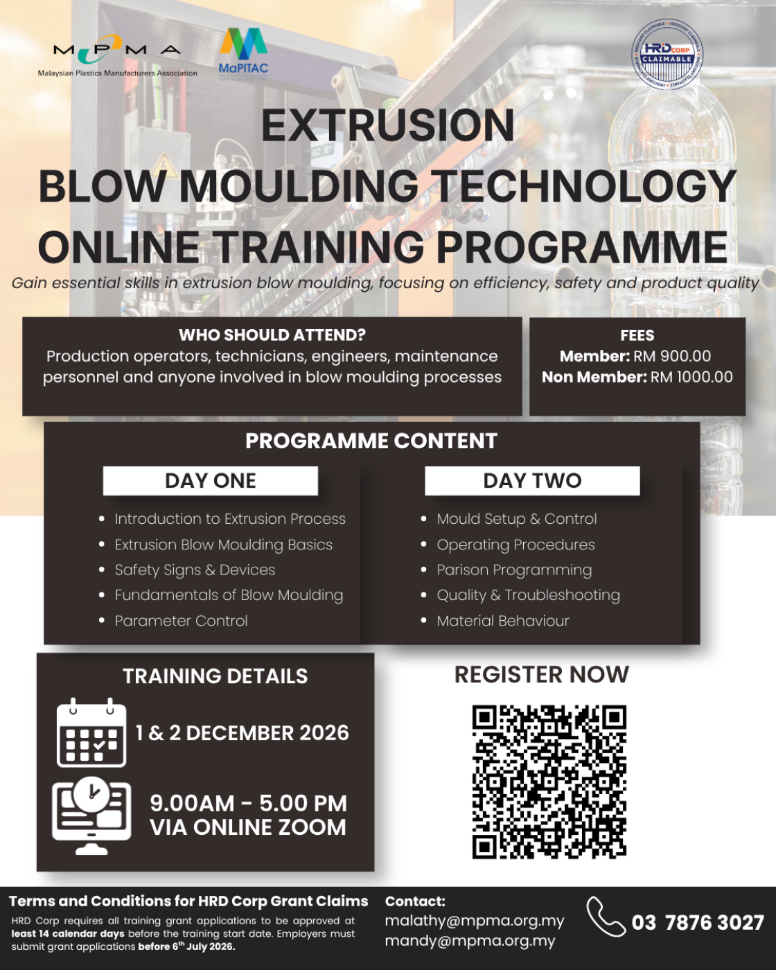 TRAINING : EXTRUSION  BLOW MOULDING TECHNOLOGY  