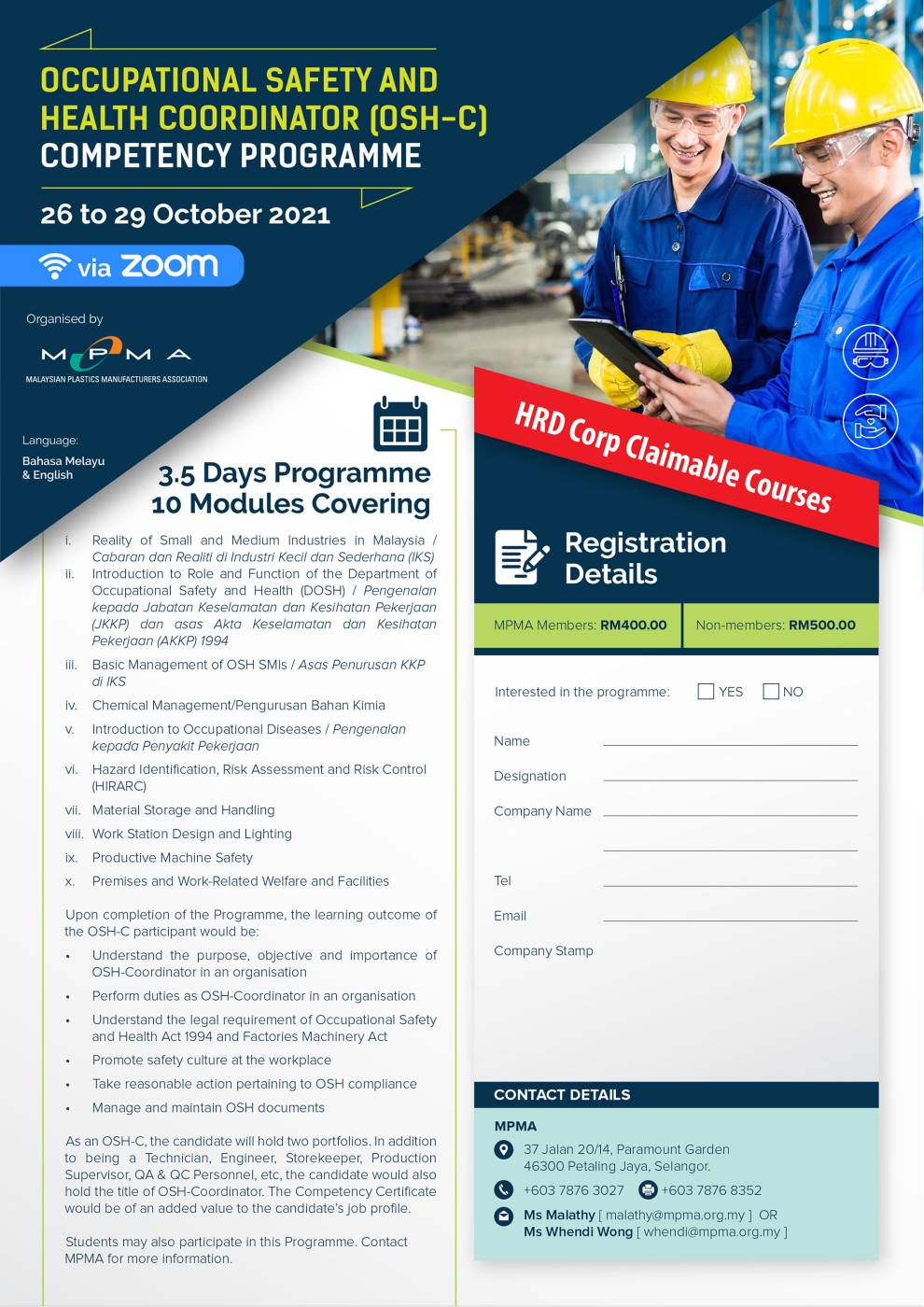 Occupational Safety and Health Coordinator (OSH-C) Online Training Programme