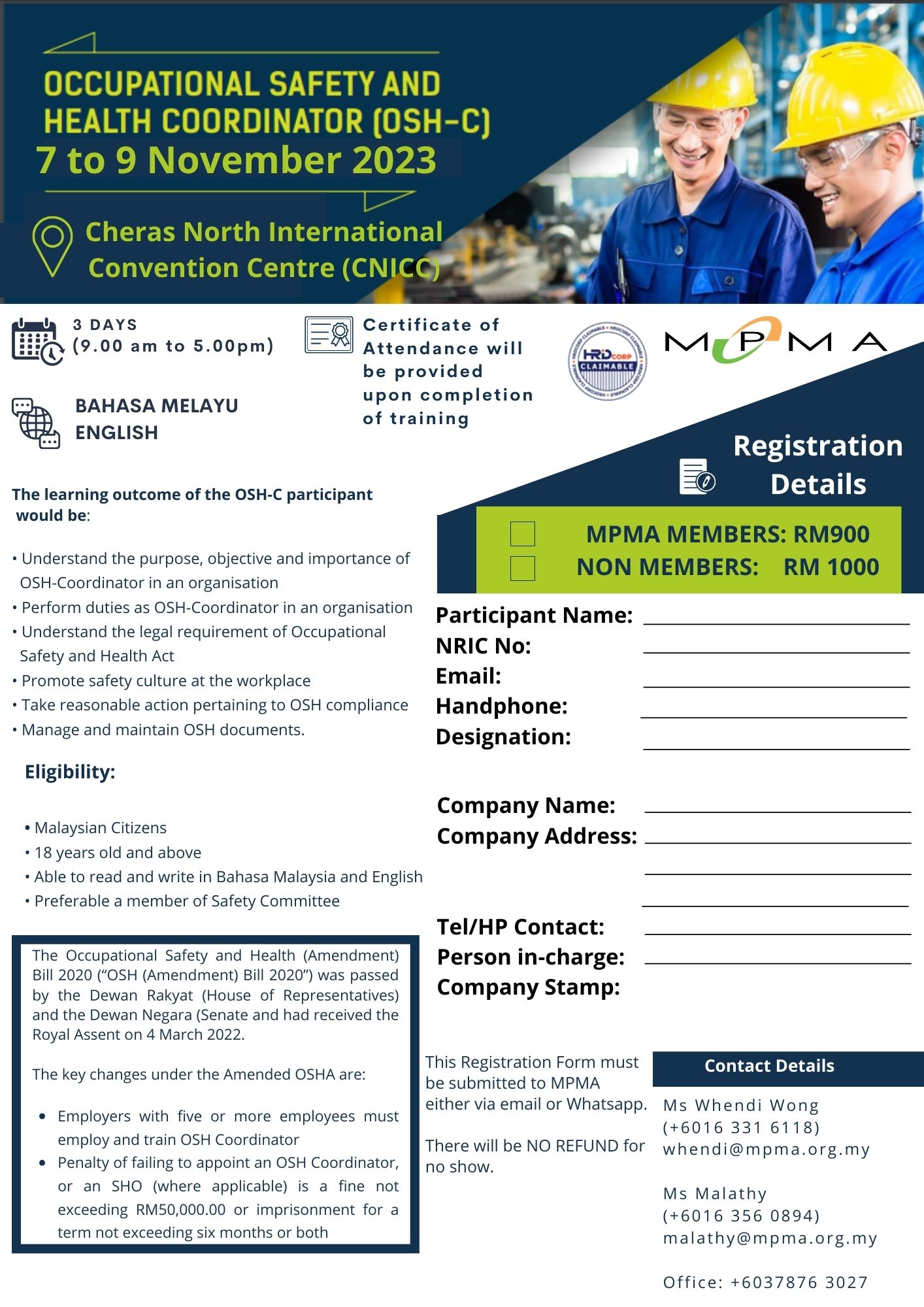OCCUPATIONAL SAFETY & HEALTH COORDINATOR TRAINING PROGRAMME