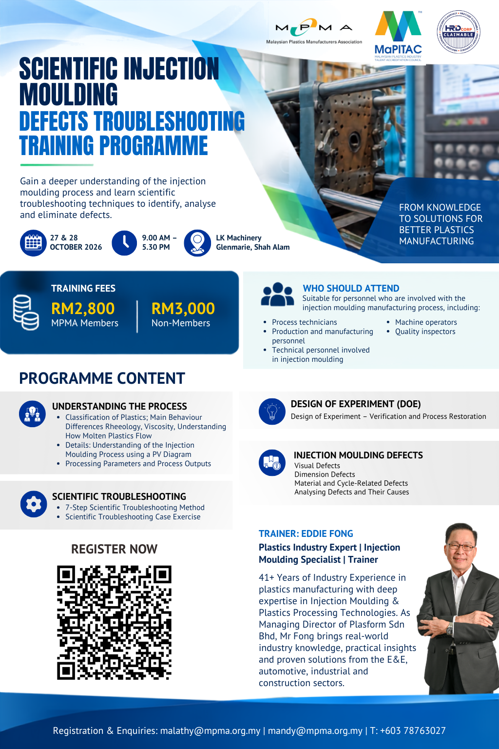 TRAINING: SCIENTIFIC INJECTION MOULDING: DEFECTS TROUBLESHOOTING