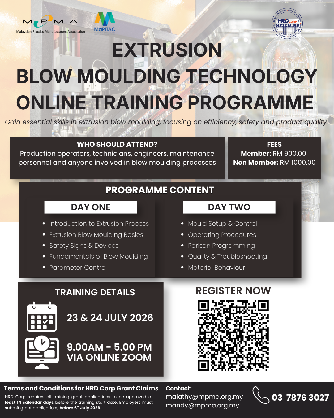 BLOW MOULDING TECHNOLOGY ONLINE TRAINING PROGRAMME